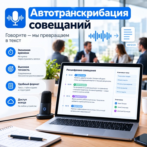 Автотранскрибация совещаний — расшифровка записи встречи в текст и саммари