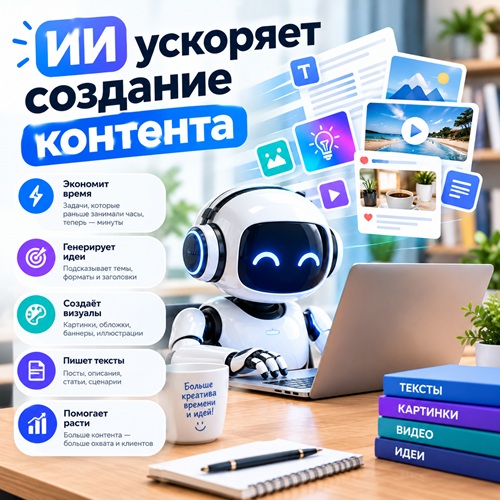 Как ИИ ускоряет создание контента в 5 раз — тексты, идеи, визуал